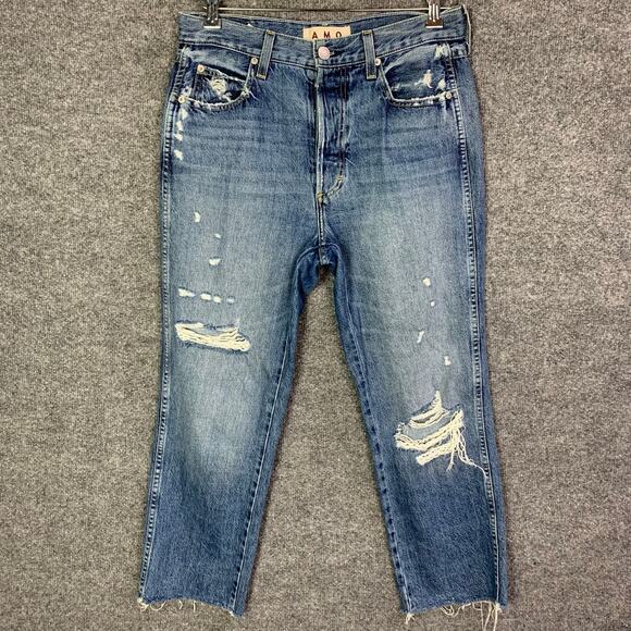 AMO Jeans Womens Size 28 Loverboy Straight Cropped Leg‎ Raw Hem Jean - Picture 1 of 13